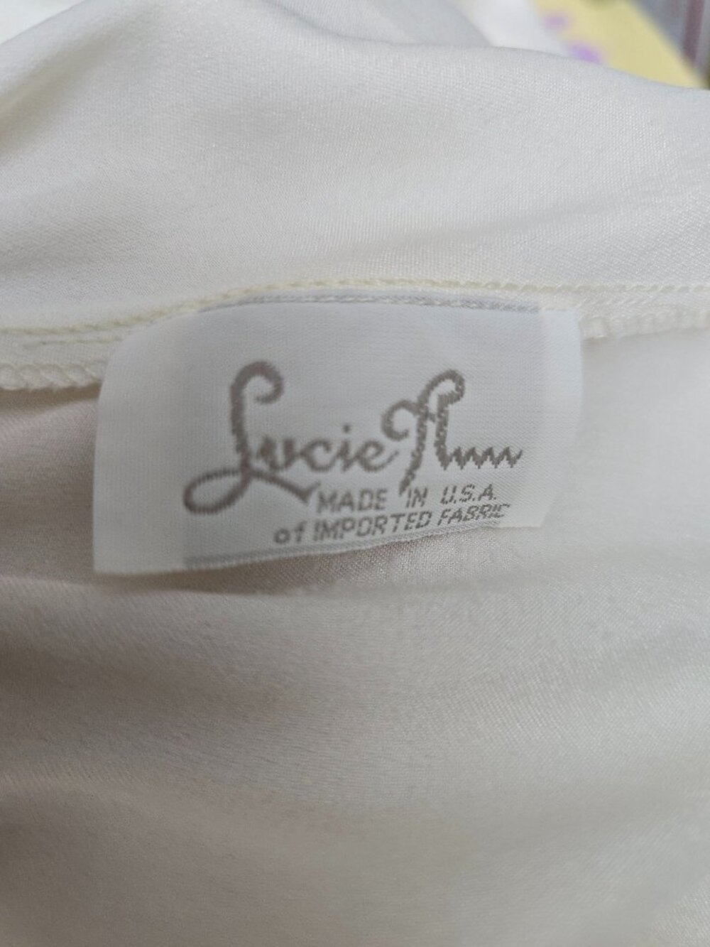 VTG 80s Lucie Ann Shiny Satin Long Ivory Peignoir Dress Nightgown Women S - Picture 6 of 8
